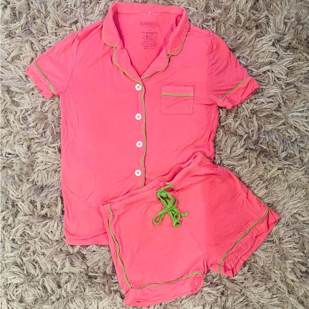 Katie J NYC Pink & Green Lynn Shorts Pajama Set (Kids XL)